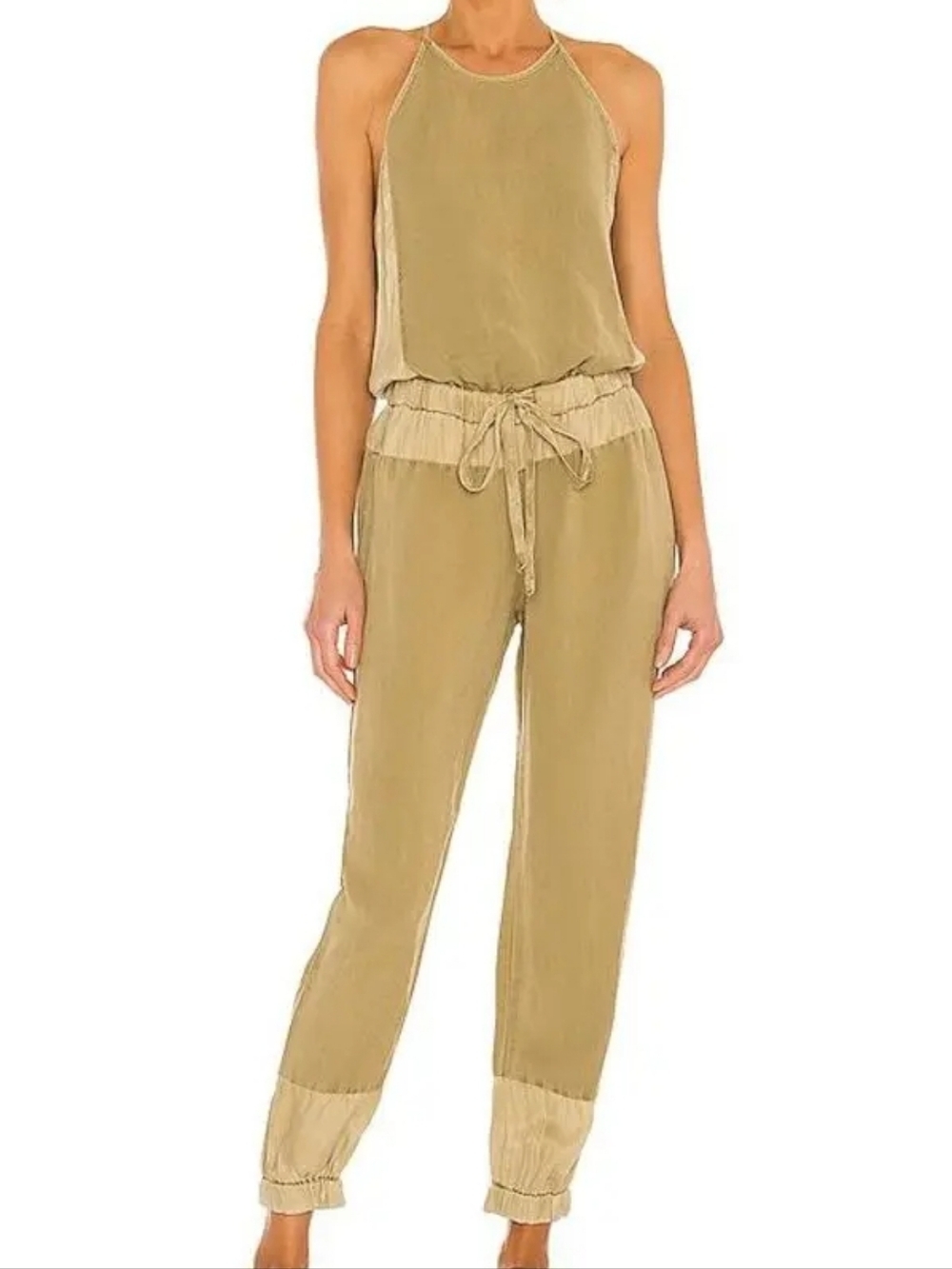 Young Fabulous and Broke Halter Neck Diego Olive Linen Blend Jumpsuit - XS